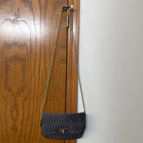 COACH UEC Vintage Blue Clutch or Shoulder Bag Ruched Leather Trim - Picture 10 of 16